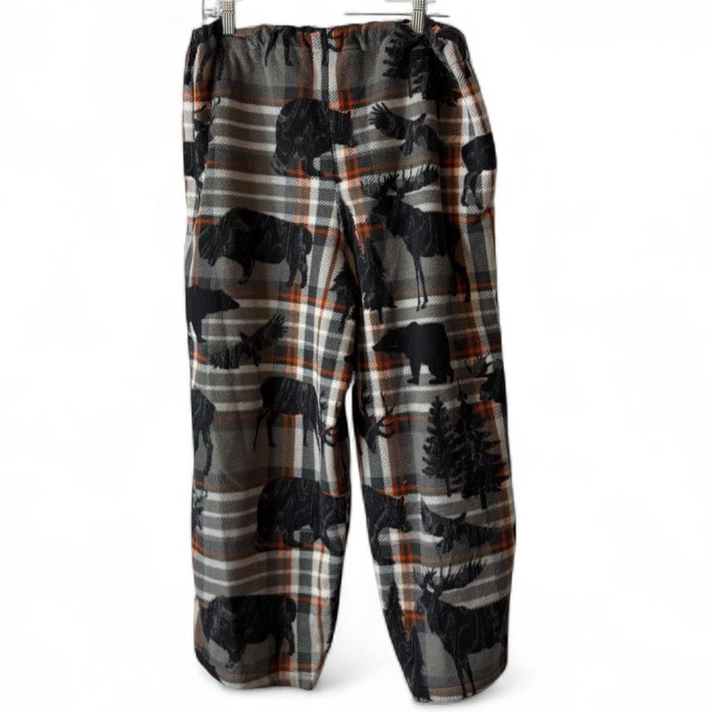 Lodge Plaid Wildlife Fleece Pajama Pants, Unisex Size M